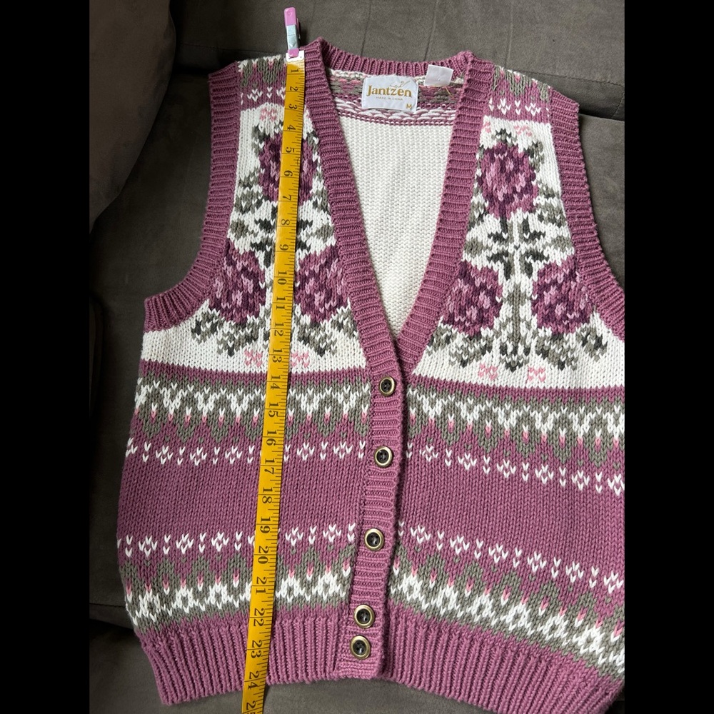 Jantzen Purple Floral Knit Sweater Vest Medium - Picture 4 of 5